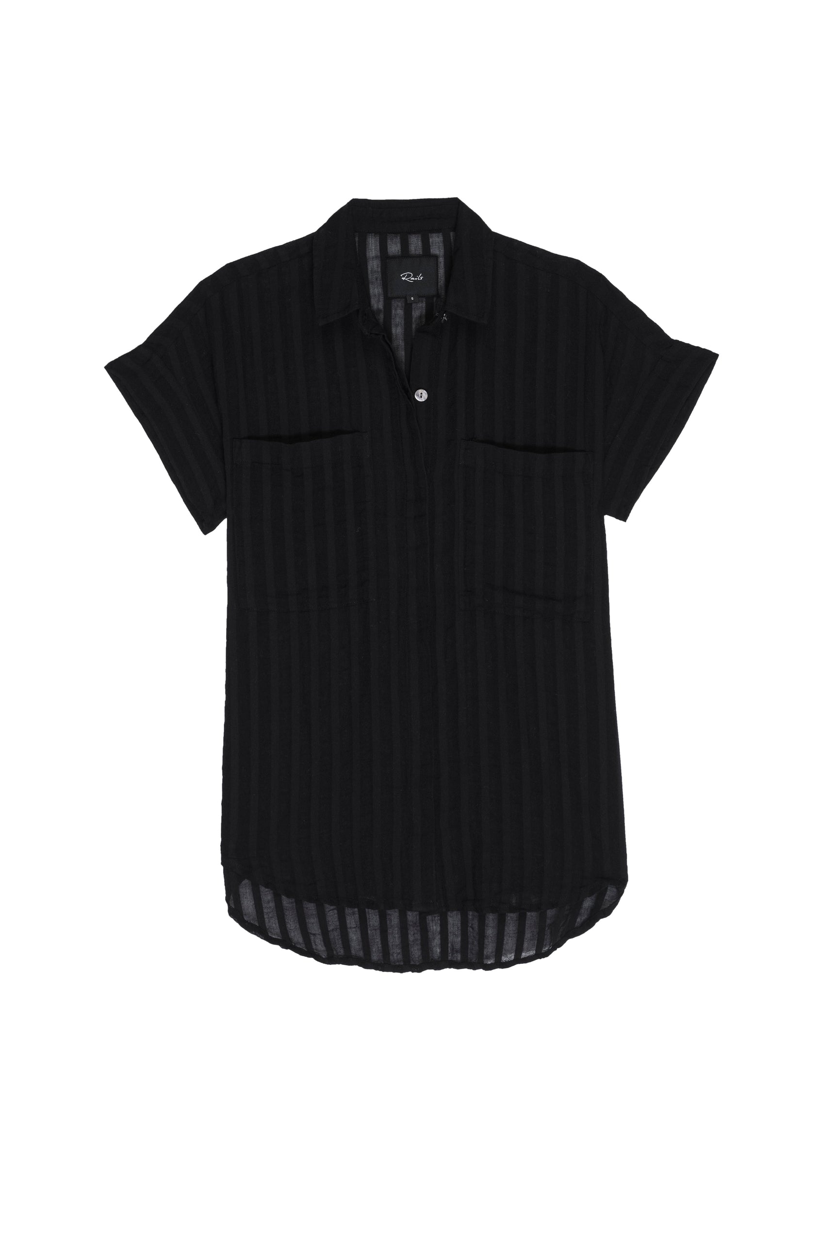 CITO BLACK SHADOW STRIPE SHORT SLEEVE BUTTON DOWN SHIRT- FLAT