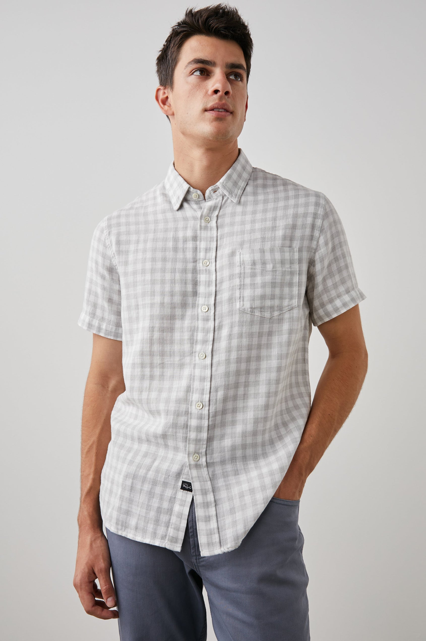 FAIRFAX SHIR GREY GINGHAM MELANGE - SIDE ANGLE