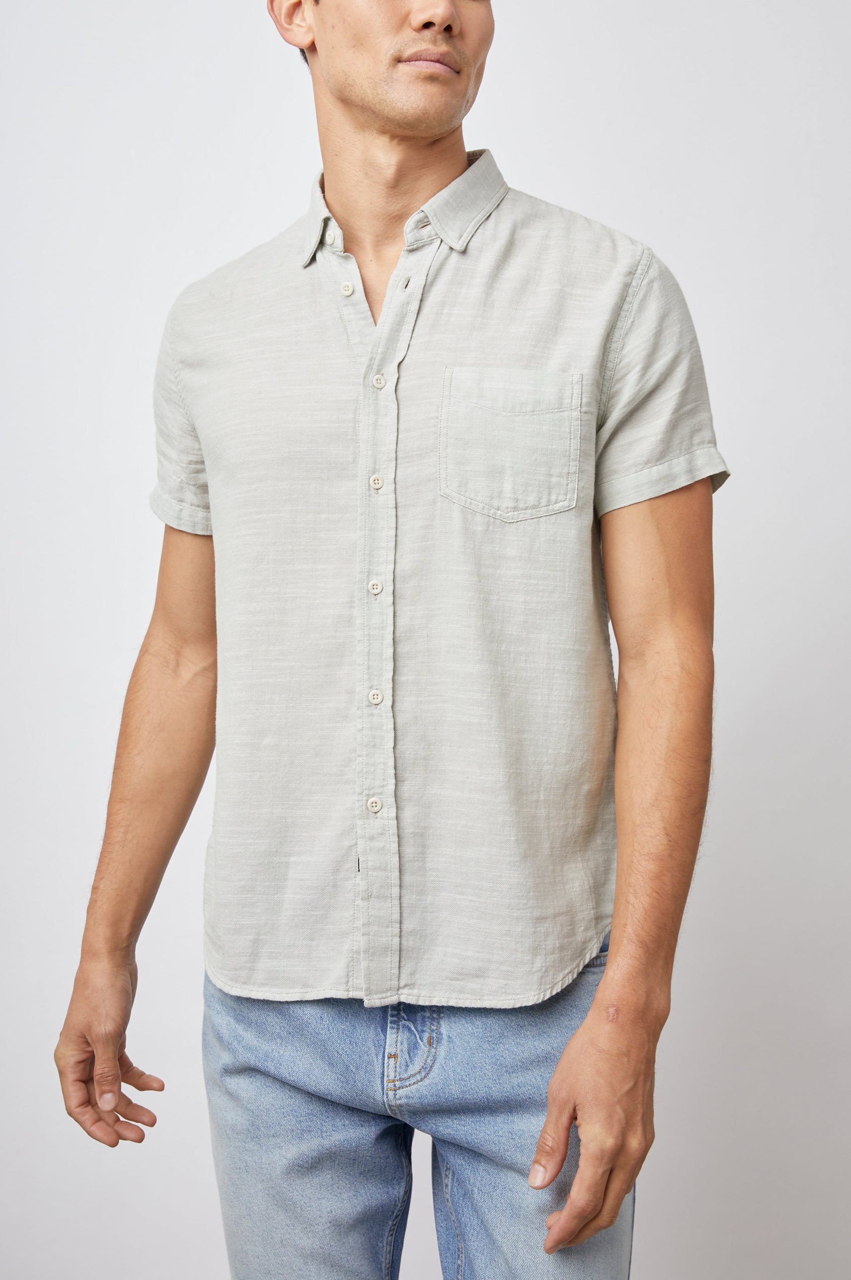 FAIRFAX SHORT SLEEVE BUTTON DOWN - SAGE - FRONT