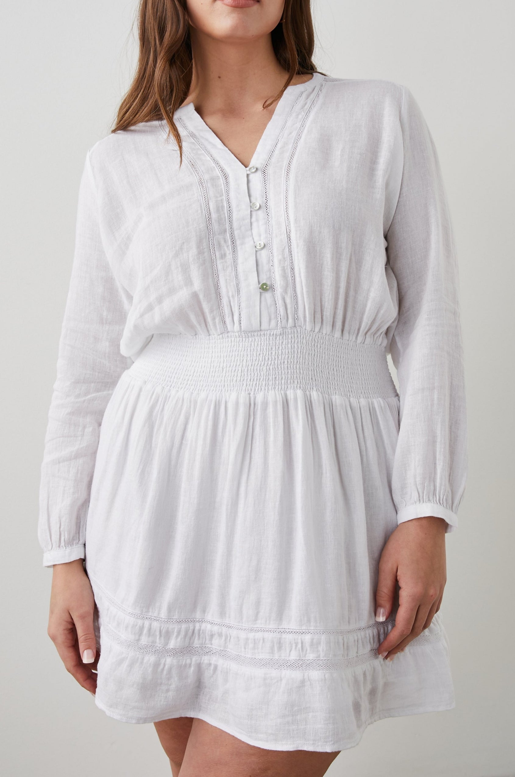 JASMINE DRESS WHITE LACE DETAILS - FRONT MODEL 2