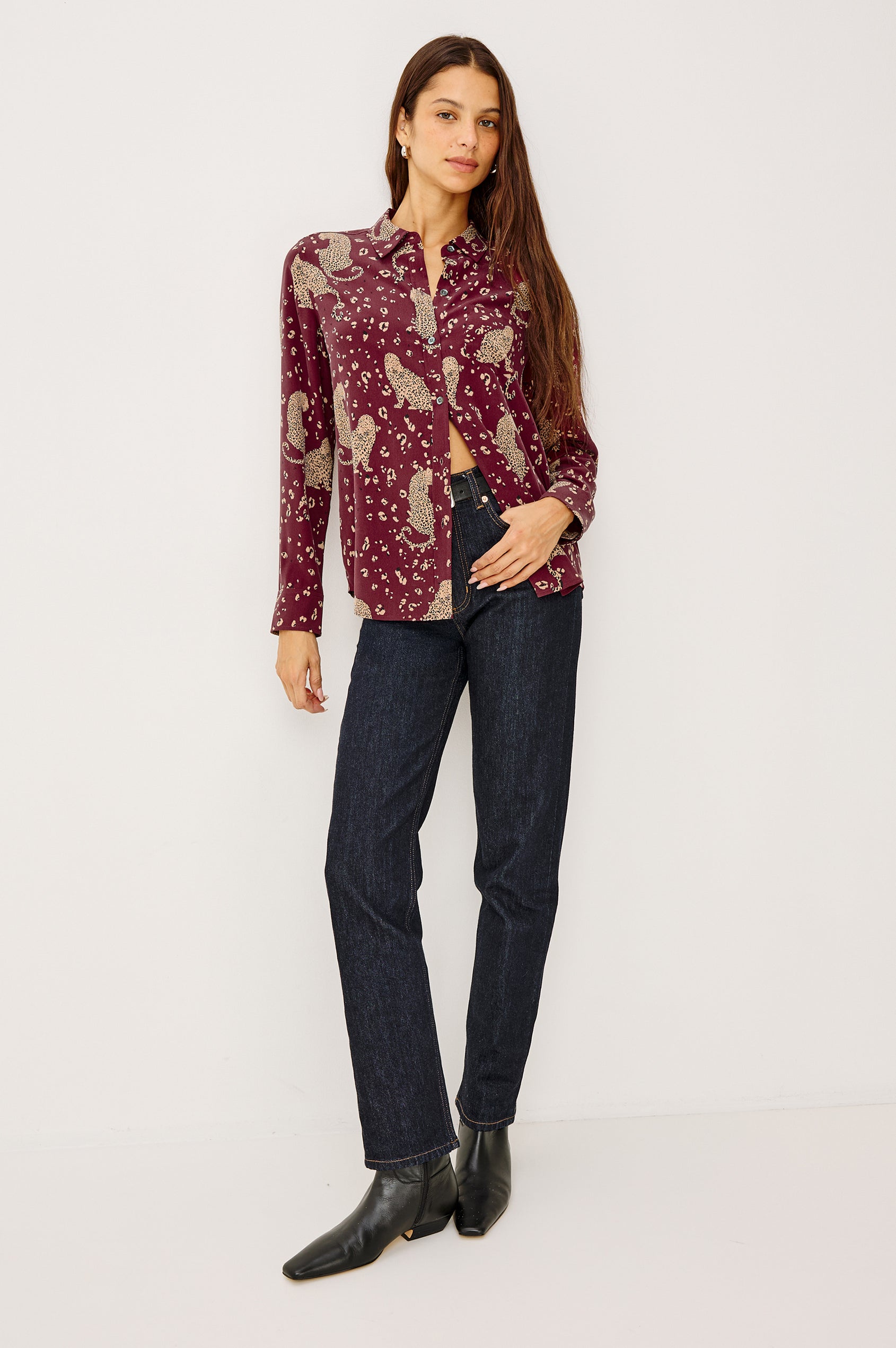 KATE SHIRT - OXBLOOD LEOPARD