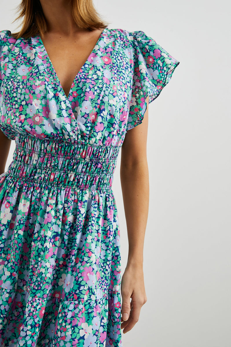 sky blue short dress Navy and Pink Floral High Neck Button Front Mini Dress – AX Paris main image 1