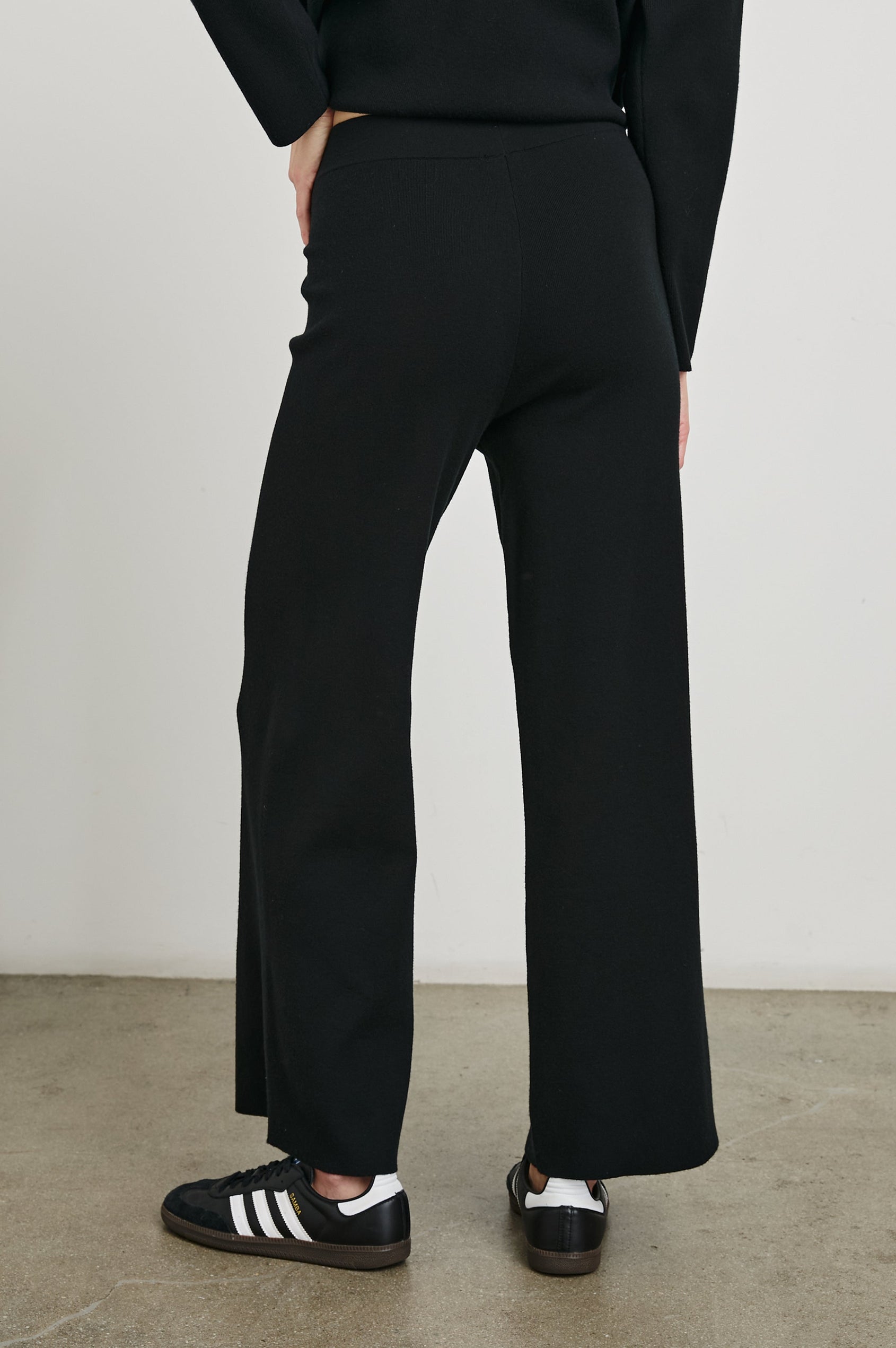 Krista Pants with an Elastic Waist in Black Colorway - Back View Featured on Model