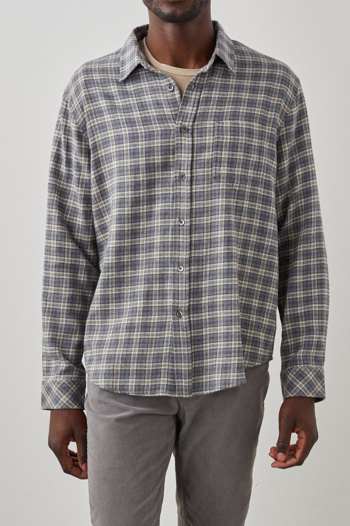 LENNOX CHARCOAL FLAX MELANGE SHIRT - FRONT FULL BODY