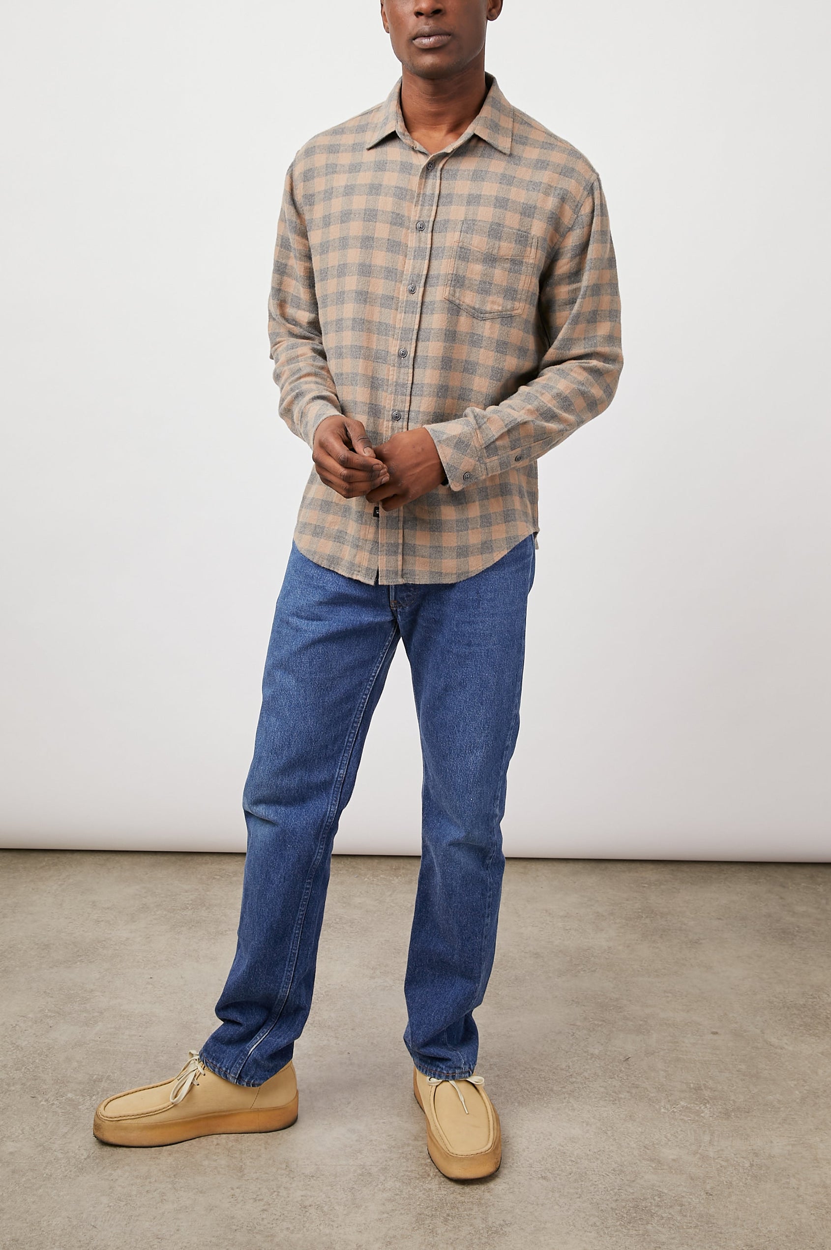 LENNOX CHARCOAL MIRE LONG SLEEVE BUTTON DOWN SHIRT- FRONT FULL BODY
