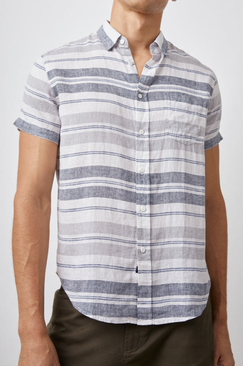 CARSON SHIRT - NAVY GREY WHITE STRIPE