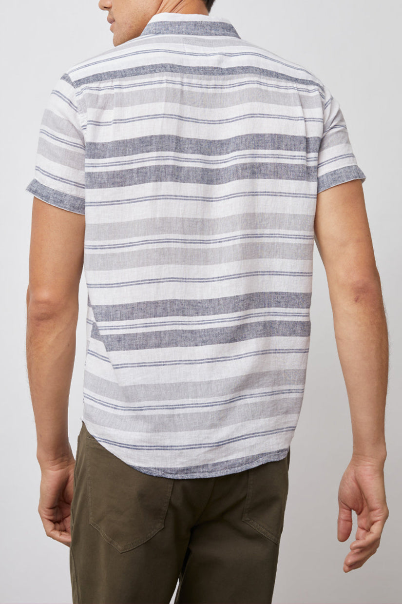 CARSON SHIRT - NAVY GREY WHITE STRIPE