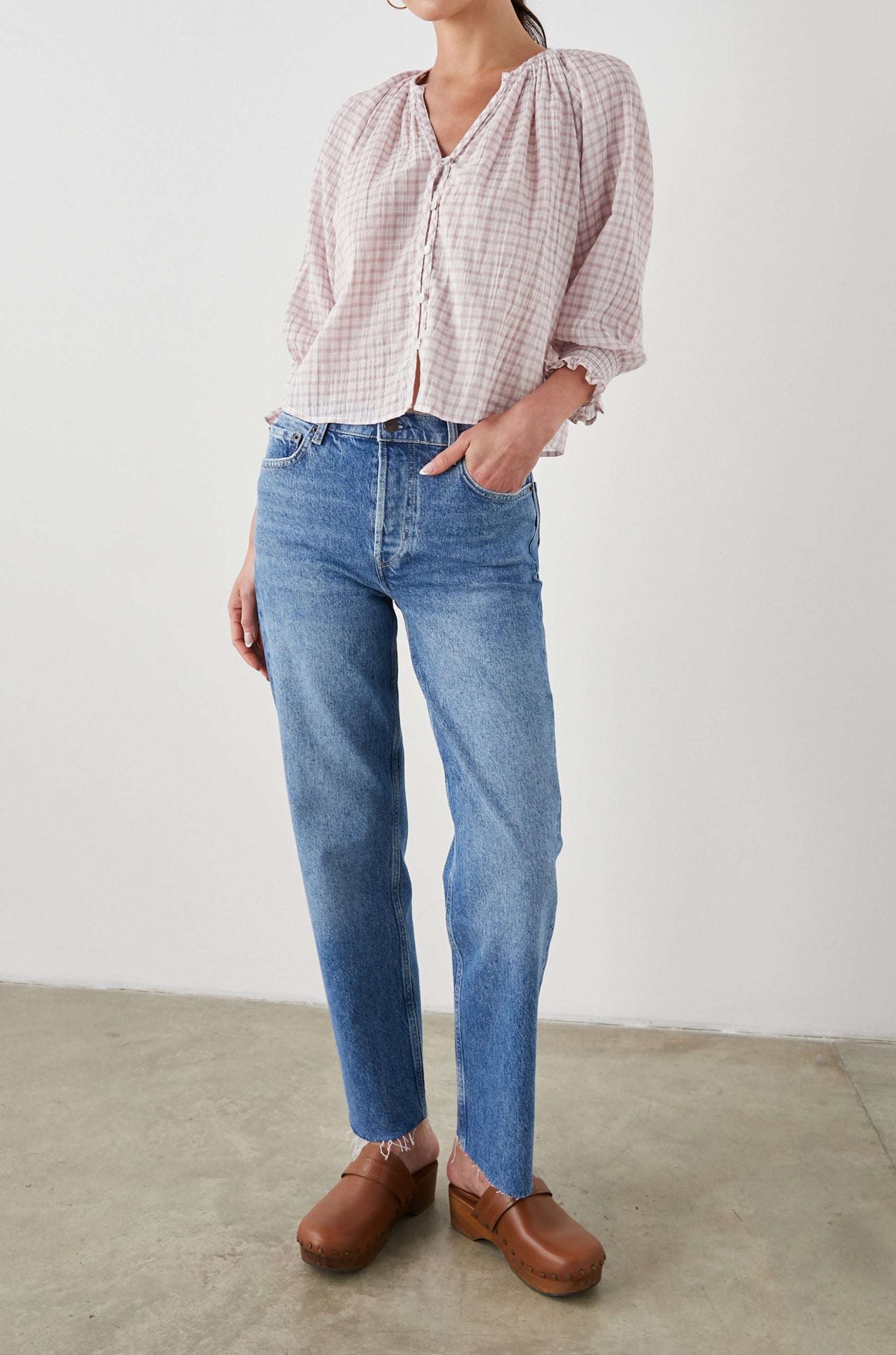 MARIAH TOP SOFT ROSE CHECK - FULL FRONT BODY
