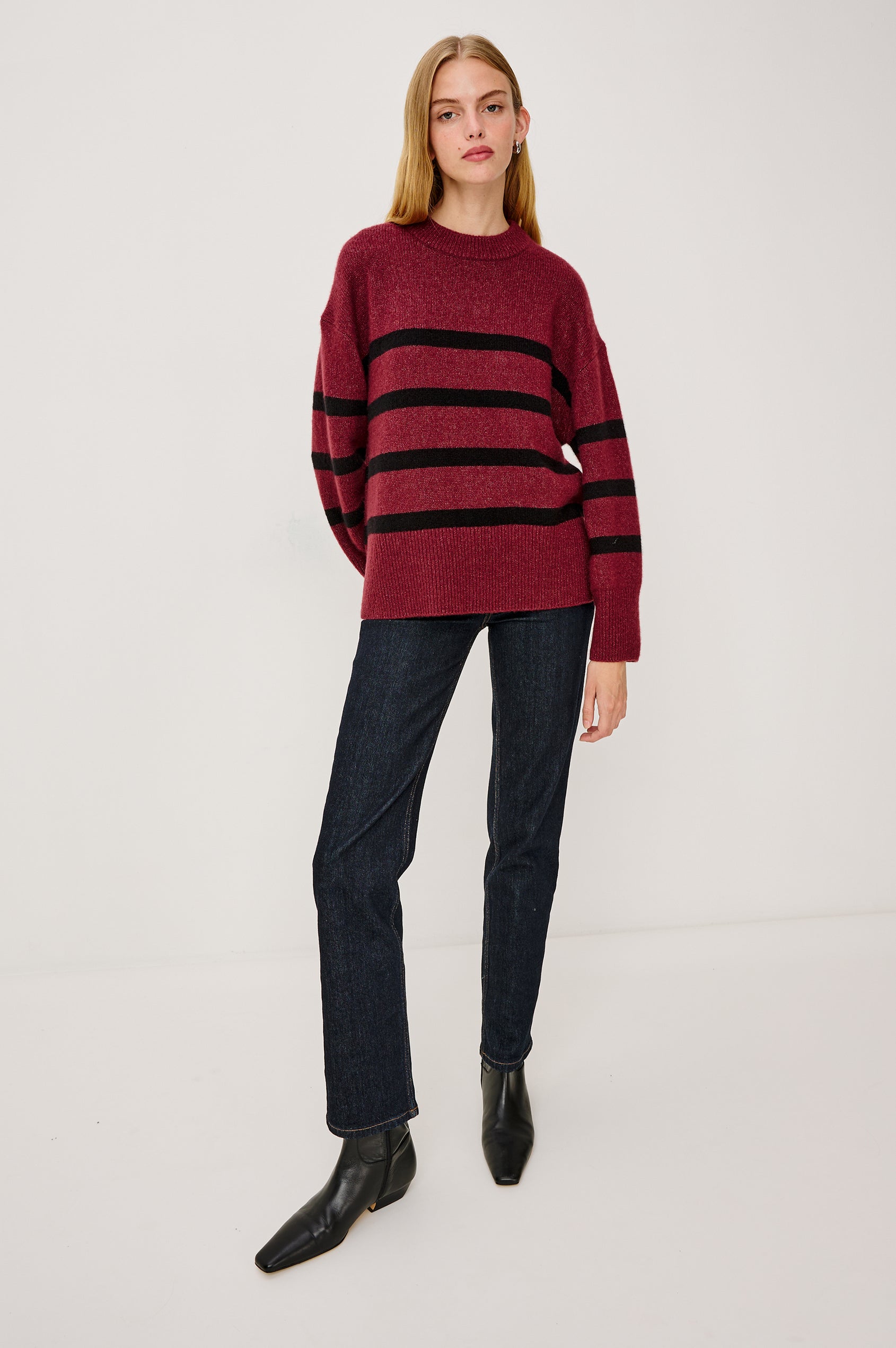 MIRANDA SWEATER - GARNET BLACK STRIPE