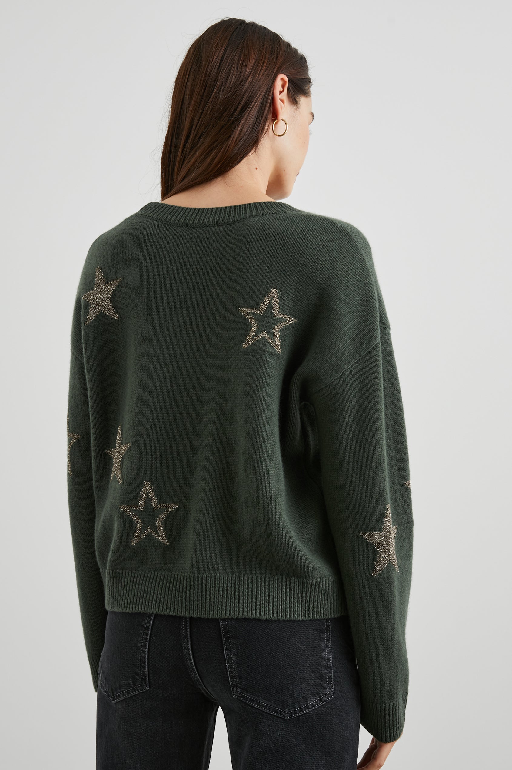 PERCI OLIVE GOLD STARS SWEATER - BACK