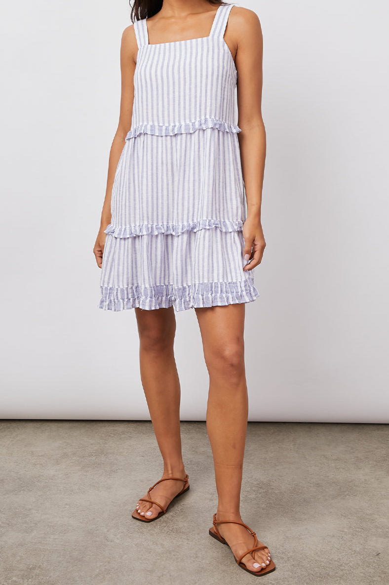 SANDY BLUE IRIS STRIPE MIX DRESS-FULL FRONT BODY
