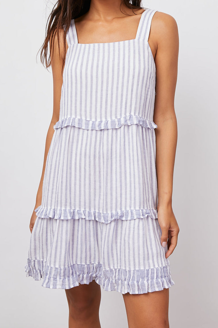 SANDY BLUE IRIS STRIPE MIX DRESS-FRONT
