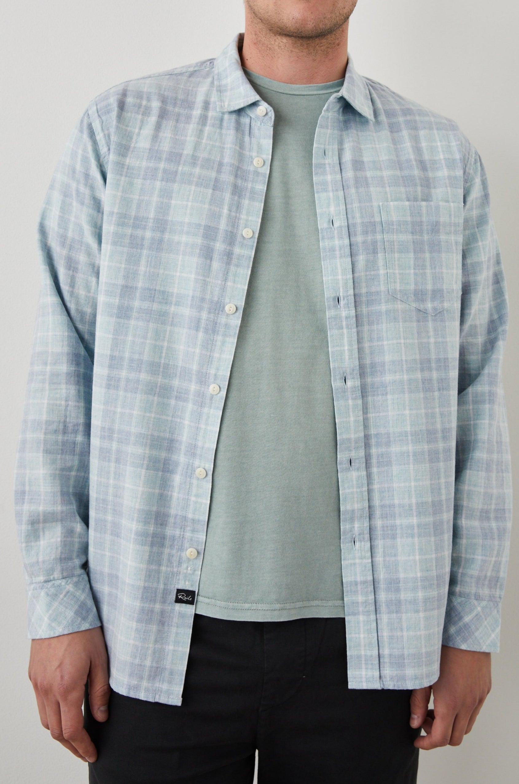WYATT SHIRT - BITTER MELON CLOUD MELANGE - FRONT UNBUTTONED