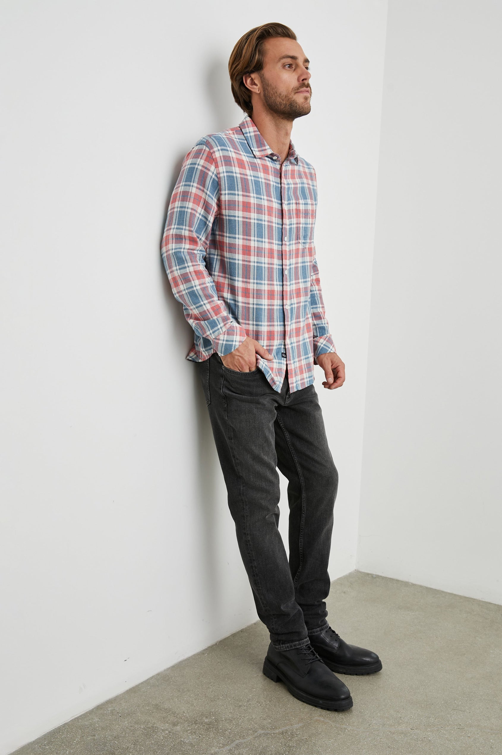 WYATT SHIRT - INDIGO MELANGE ROSE- FULL BODY