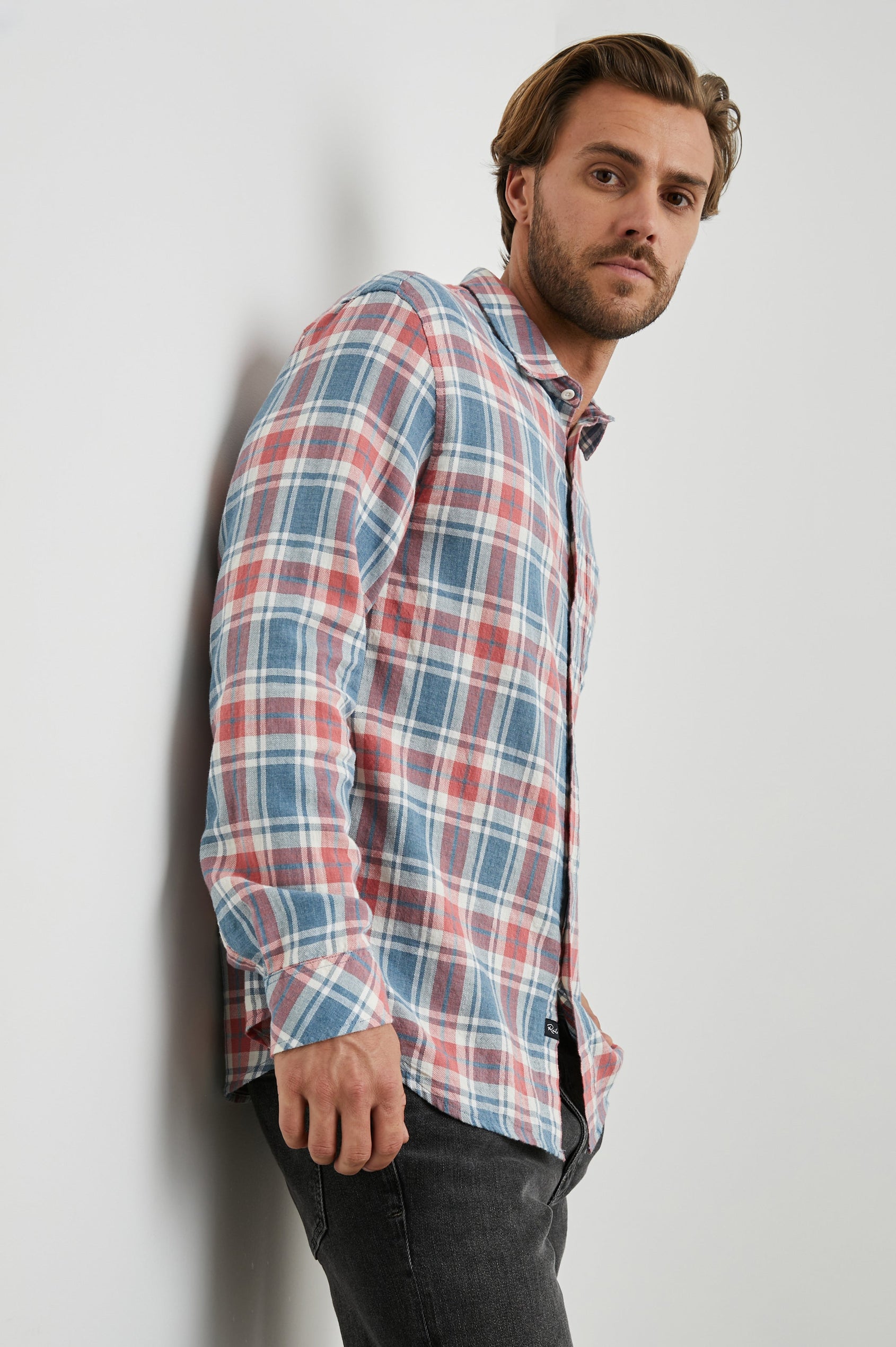 WYATT SHIRT - INDIGO MELANGE ROSE- SIDE BODY