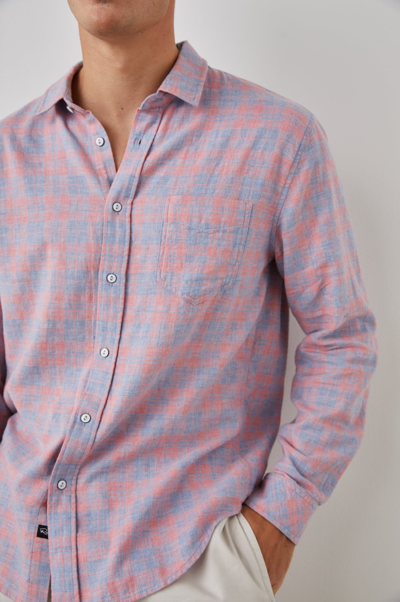 WYATT SHIRT INDIGO PAPAYA MELANGE - DETAIL