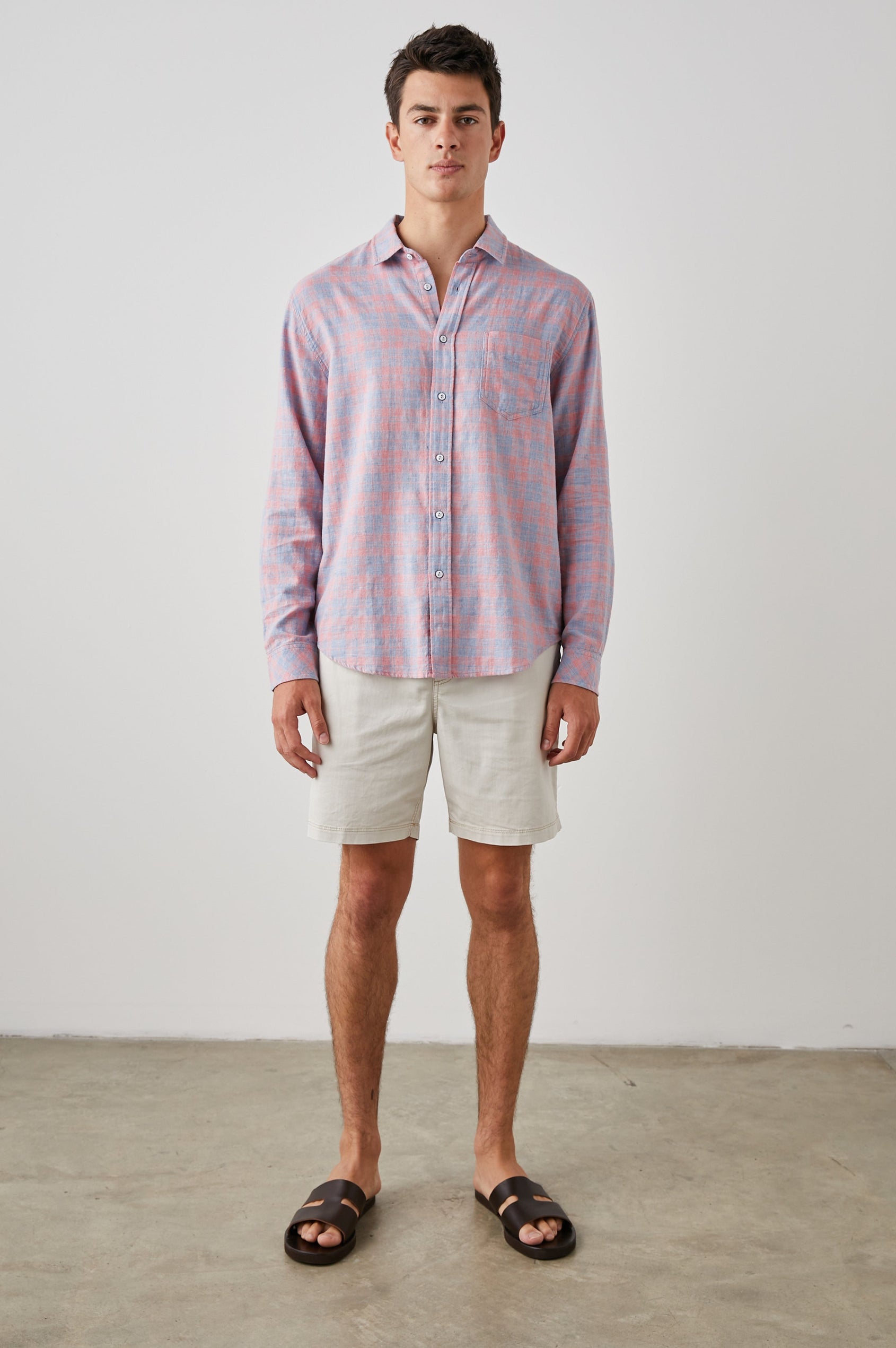WYATT SHIRT INDIGO PAPAYA MELANGE - FULL FRONT BODY
