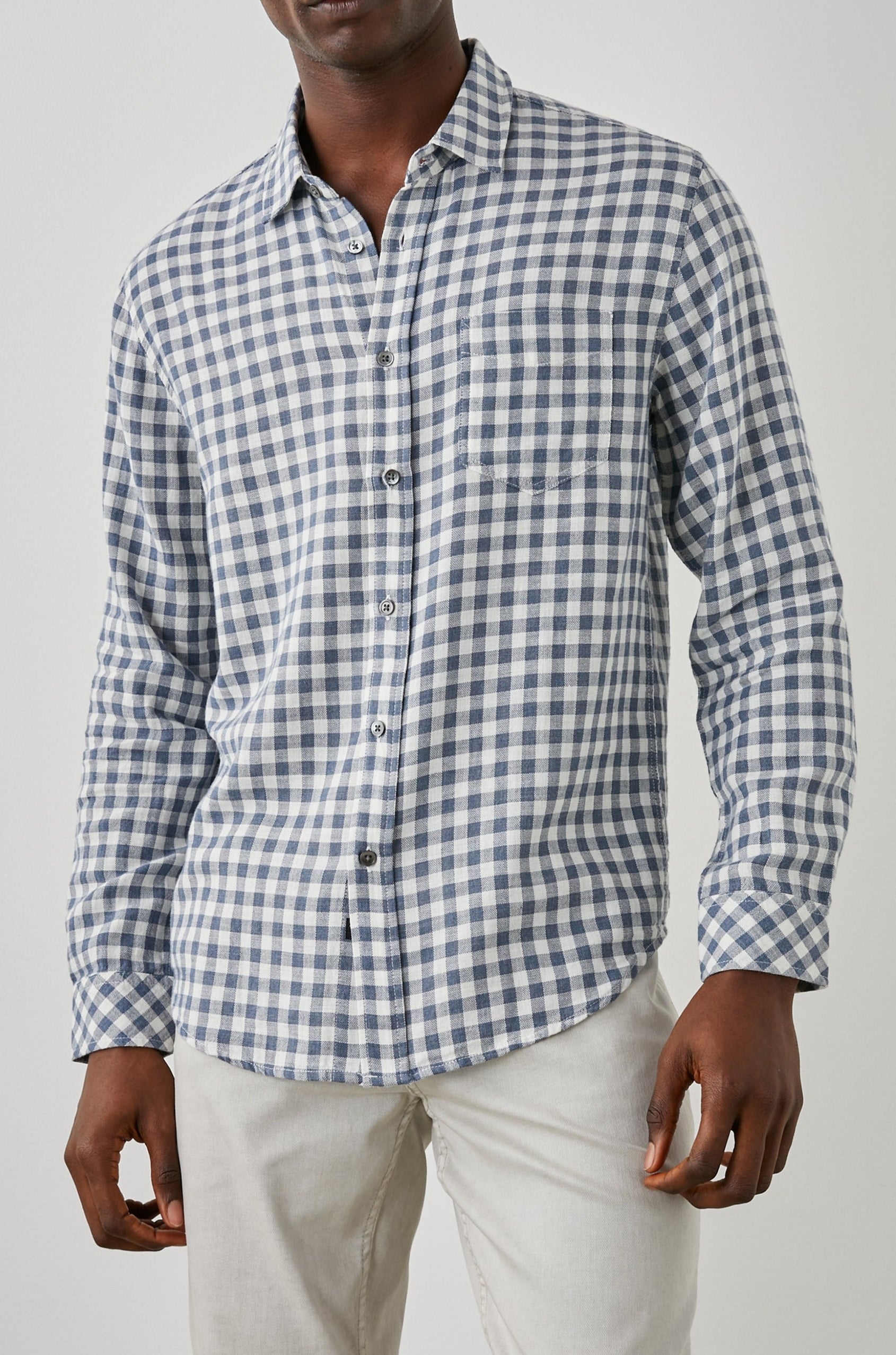 WYATT SHIRT NAVY GINGHAM MELANGE - FRONT