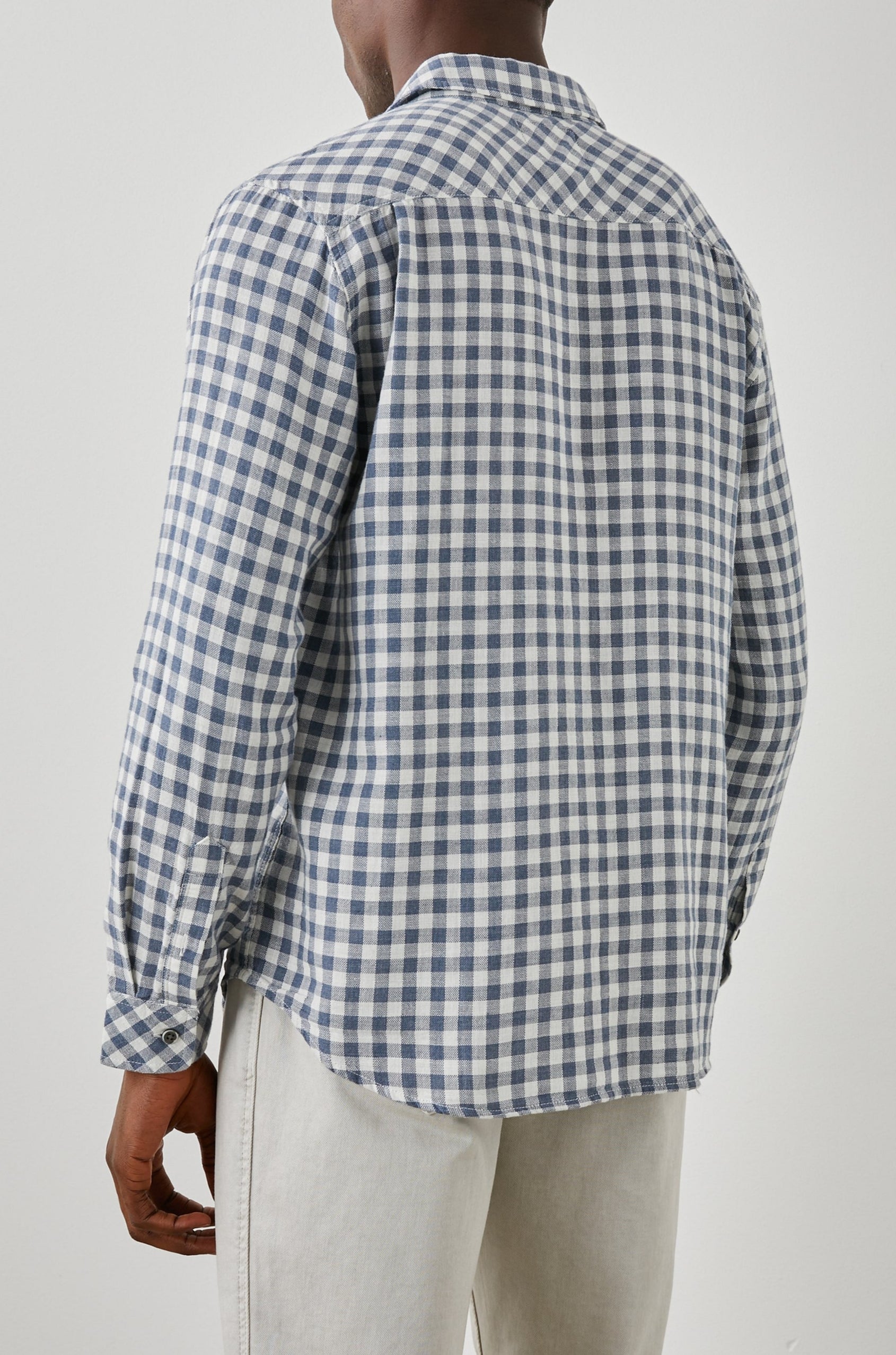 WYATT SHIRT NAVY GINGHAM MELANGE - BACK