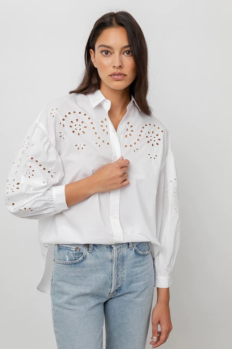 Alister White Button Down Long Sleeve Shirt- front tucked