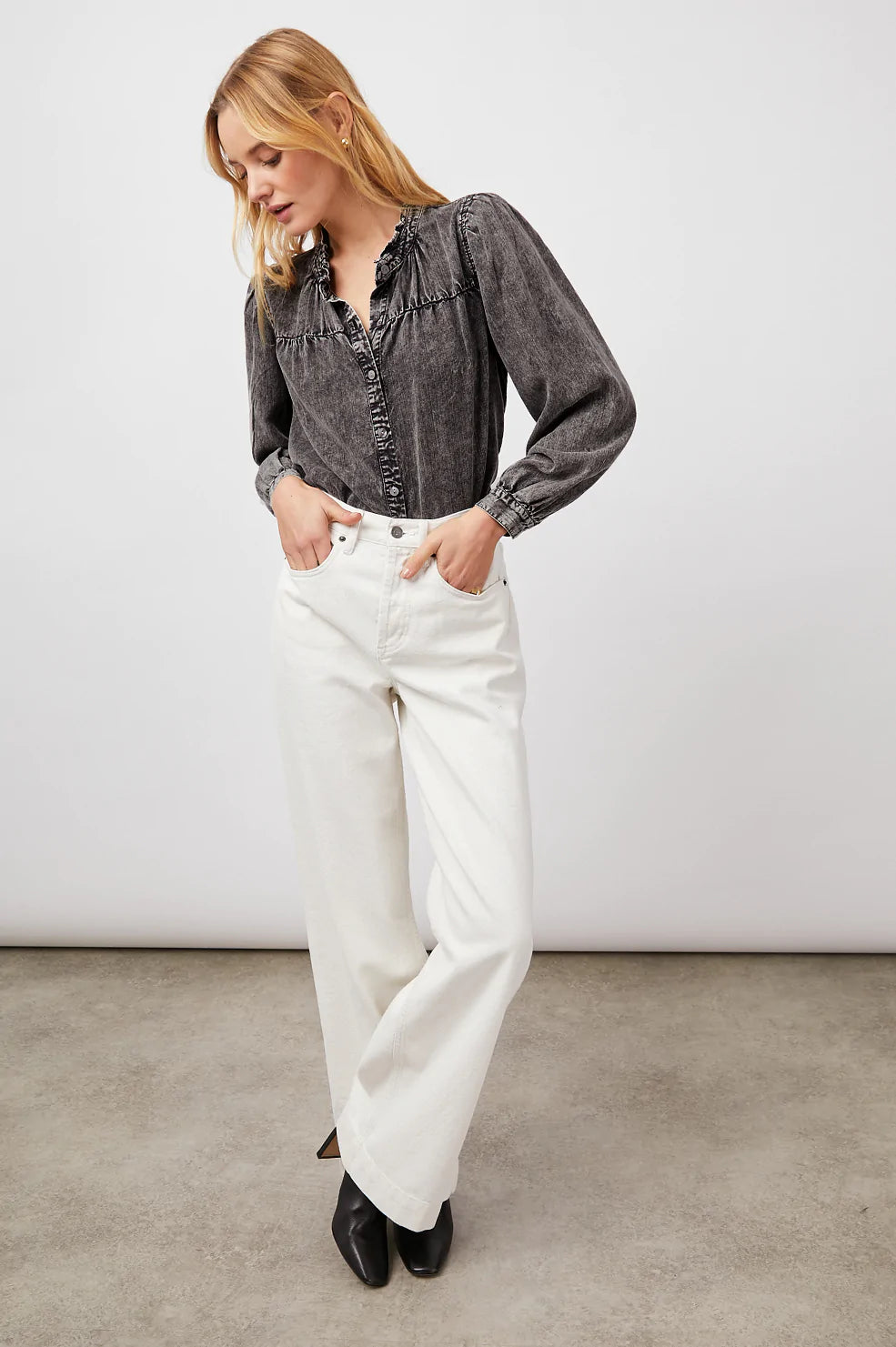 CAMILLE BLACK ACID WASH SHIRT- FULL FRONT BODY