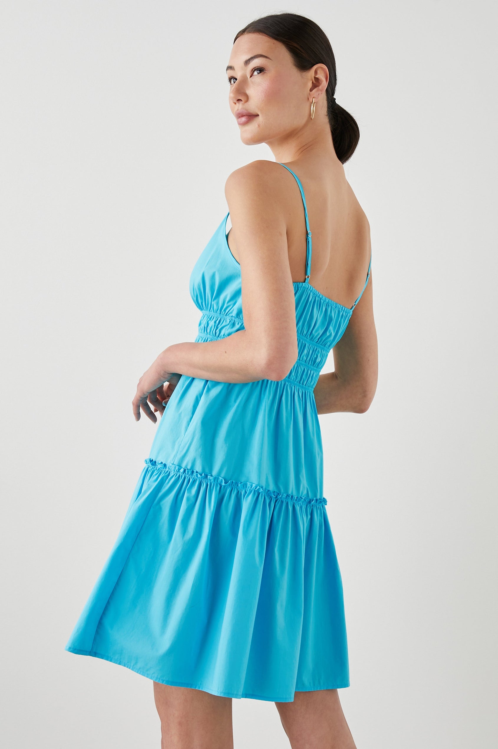 CARMEN DRESS BLUE SURF - BACK ANGLE