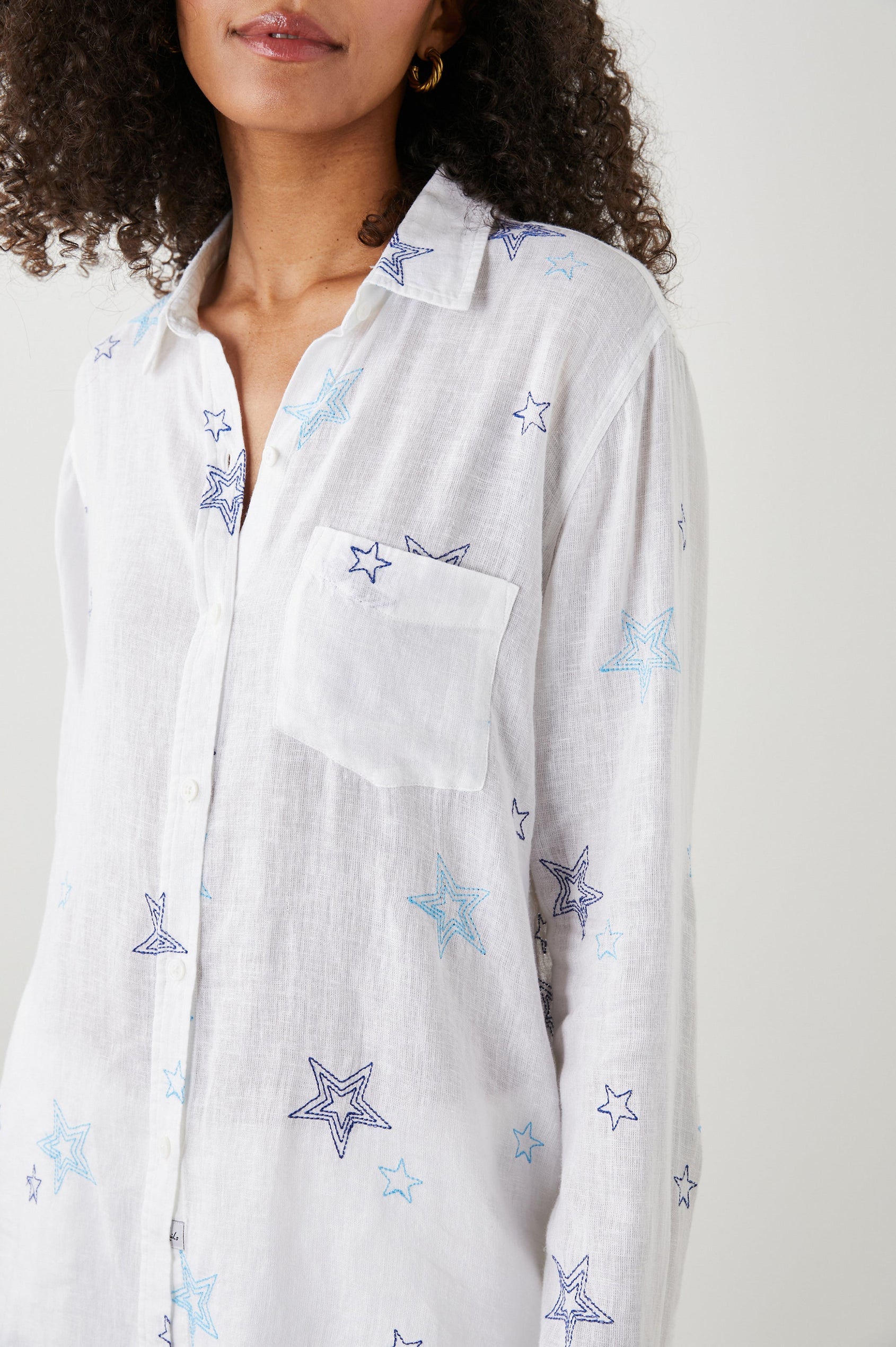 CHARLI SHIRT NAVY STITCHED STARS - DETAIL