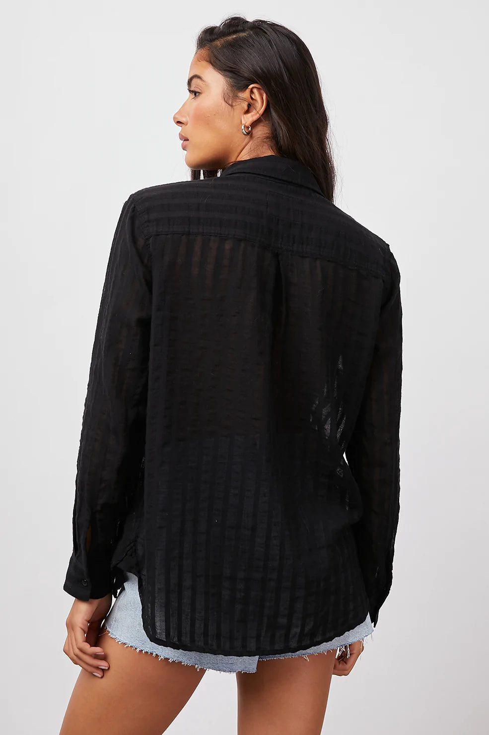 CHARLI BLACK SHADOW STRIPE LONG SLEEVE BUTTON DOWN - BACK