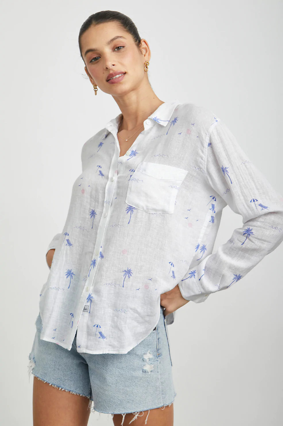 CHARLI MALIBU BEACH LONG SLEEVE BUTTON DOWN-FRONT IN MOTION