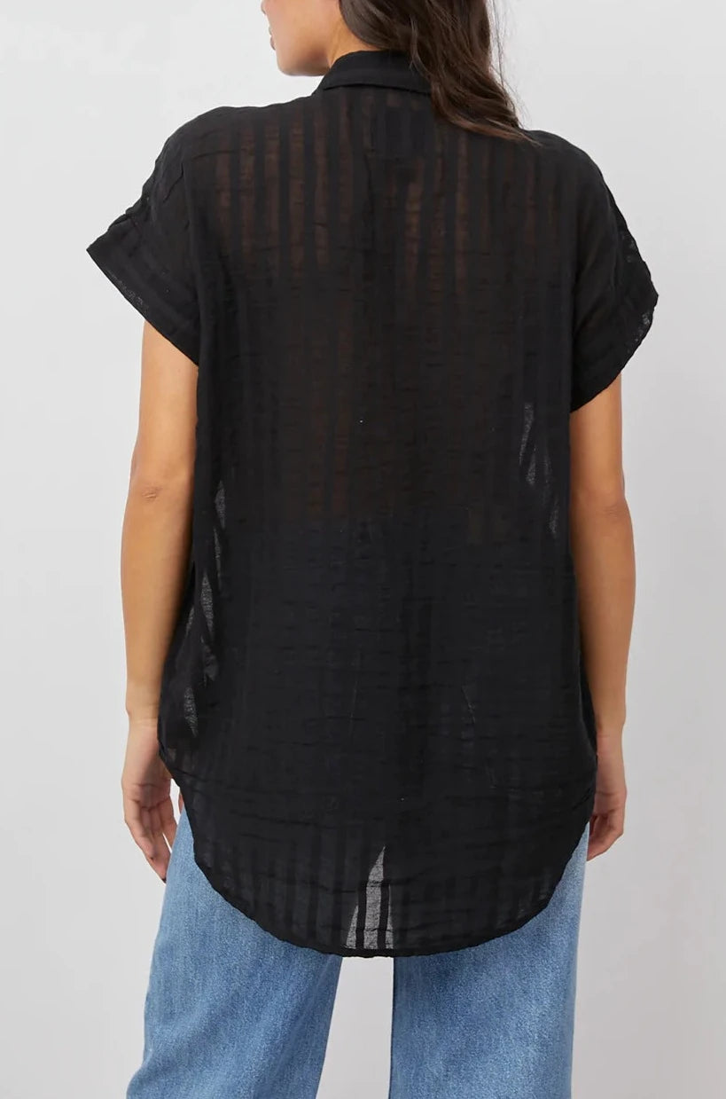 CITO BLACK SHADOW STRIPE SHORT SLEEVE BUTTON DOWN SHIRT-BACK