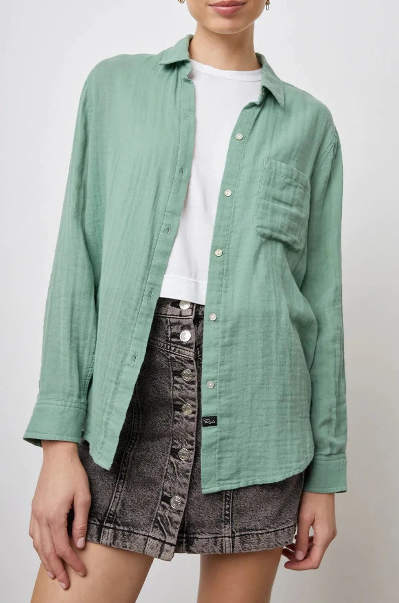 ELLIS GREEN APPLE SHIRT- FRONT UNBUTTONED