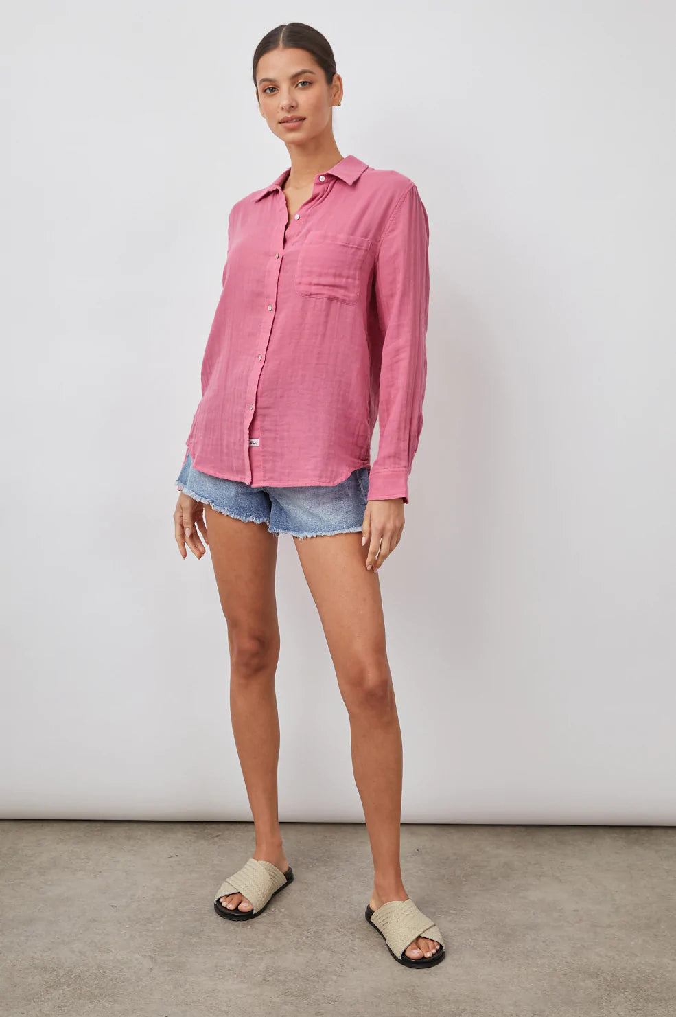 ELLIS PINK PUNCH LONG SLEEVE BUTTON DOWN- FULL FRONT BODY