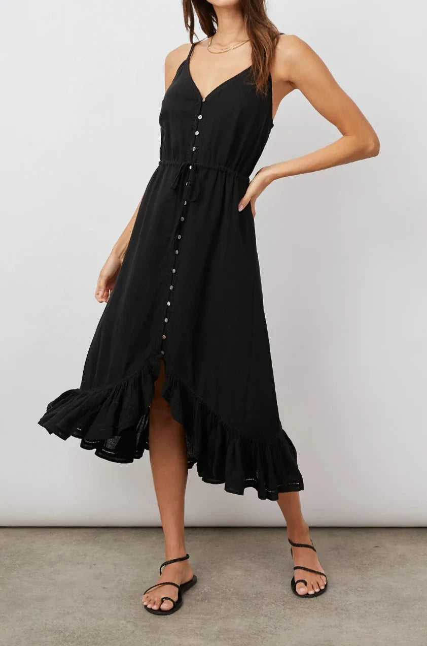 FRIDA BLACK LACE DETAIL DRESS- FRONT IN MOTION