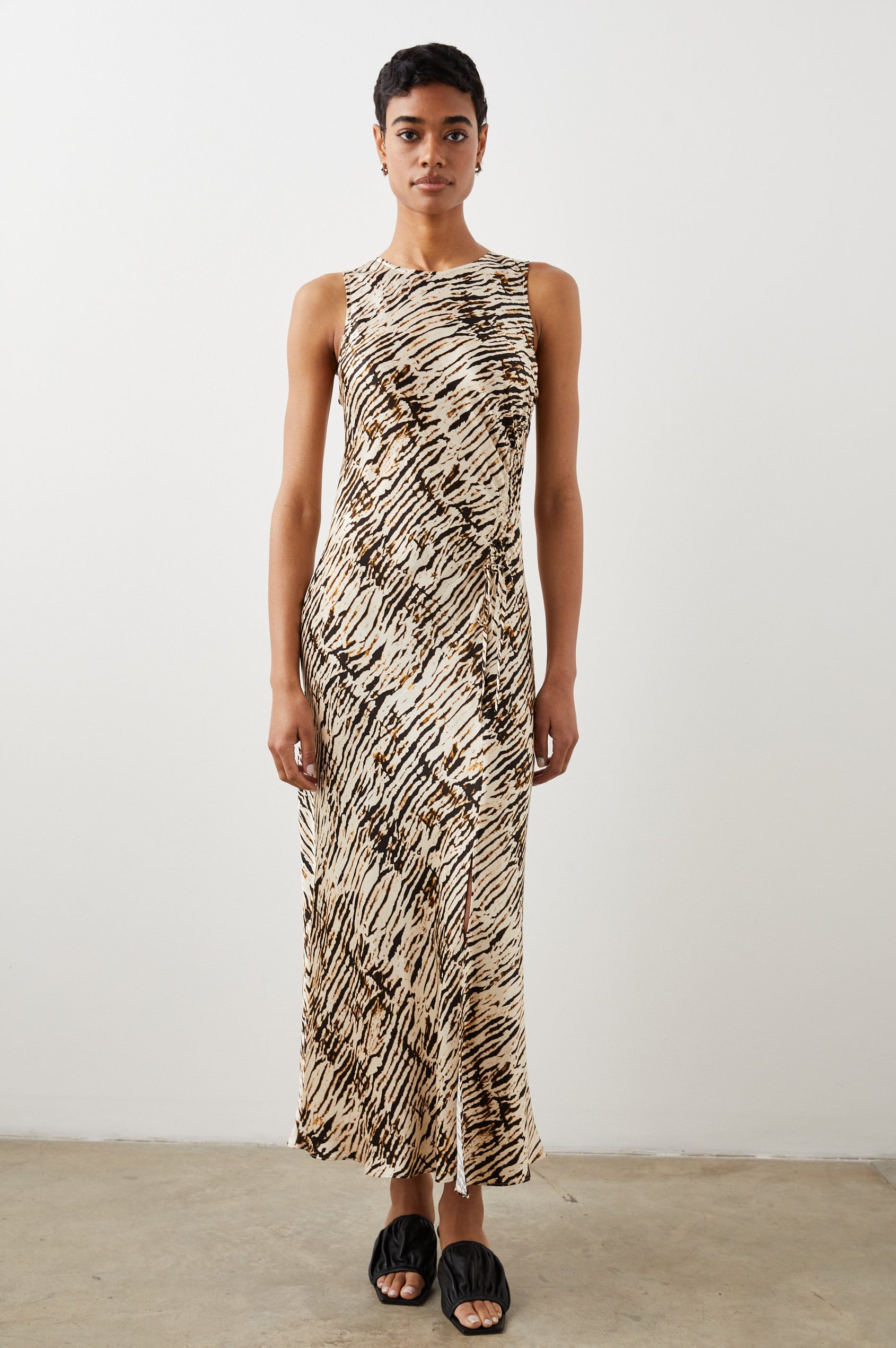GABRIELLA DRESS NEUTRAL IKAT - FULL FRONT BODY