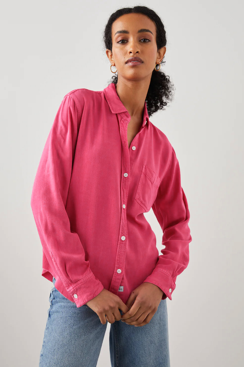 INGRID HIBISCUS RAW HEM SHIRT - FRONT HALF BODY