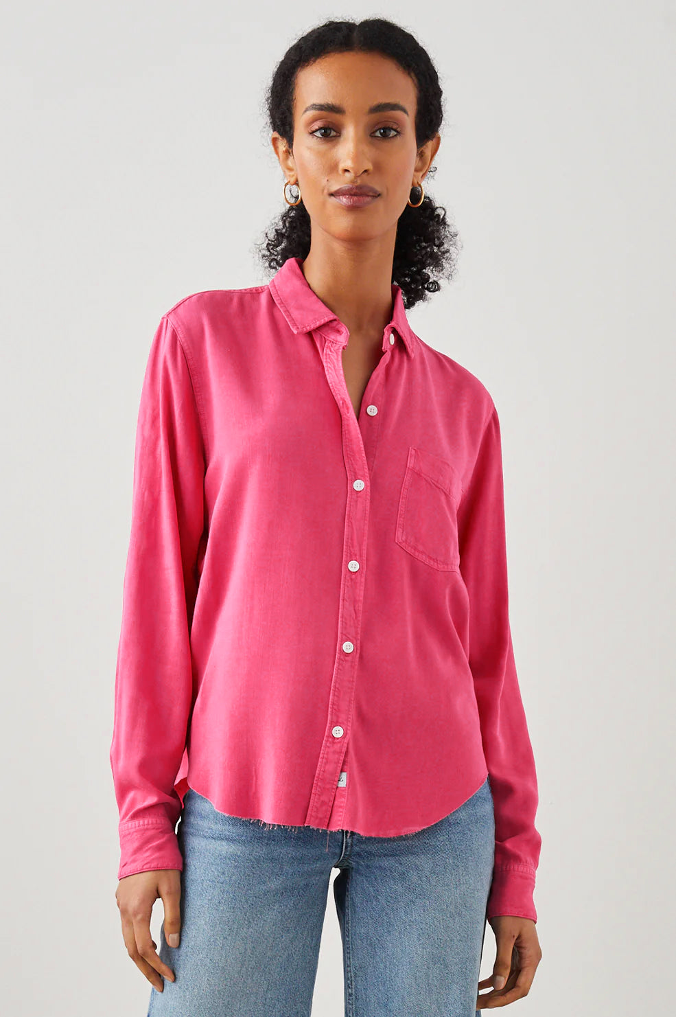 INGRID HIBISCUS RAW HEM SHIRT - FRONT