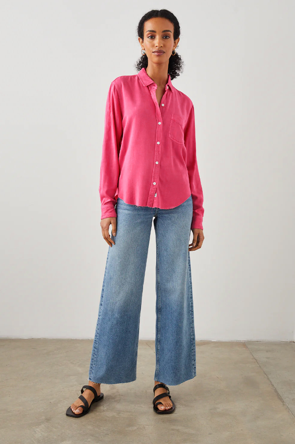 INGRID HIBISCUS RAW HEM SHIRT - FRONT FULL BODY
