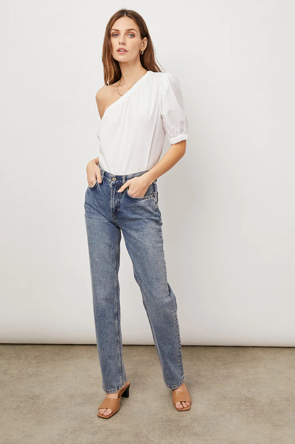 Jayla White One Shoulder Top -FULL FRONT BODY IN MOTION