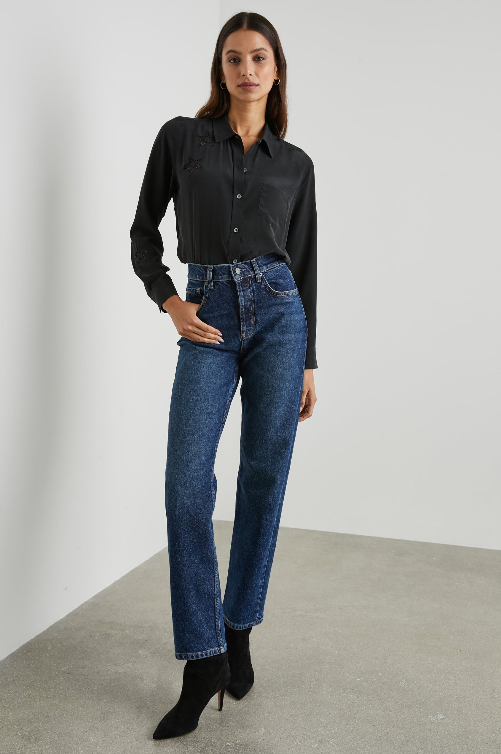KATE SHIRT BLACK EYELET STARS - FULL FRONT BODY