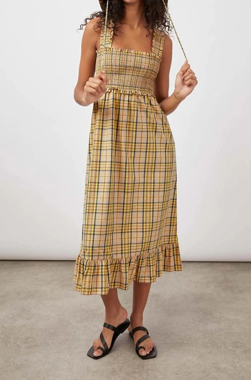 RUMI SUNFLOWER PLAID DRESS- FRONT