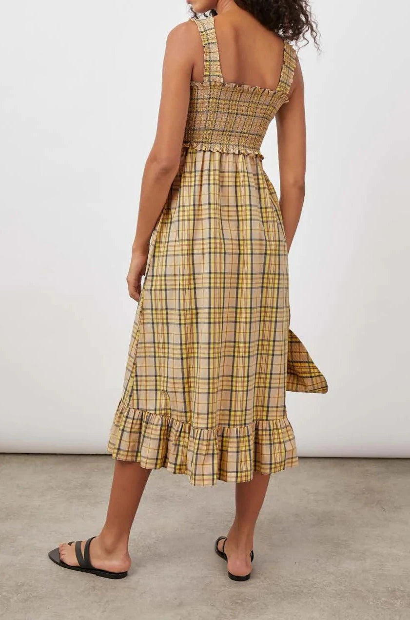 RUMI SUNFLOWER PLAID DRESS-BACK