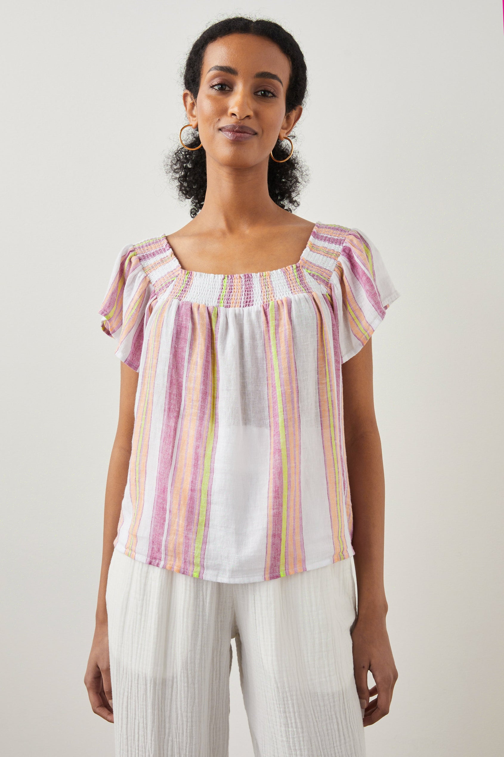 SONORA SHIRT HIBISCUS STRIPE - FRONT UNTUCKED