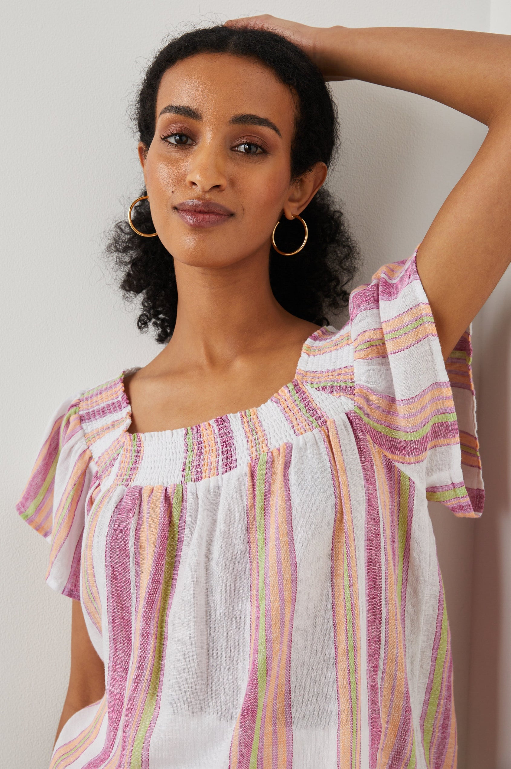 SONORA TOP HIBISCUS STRIPE - FRONT DETAILS