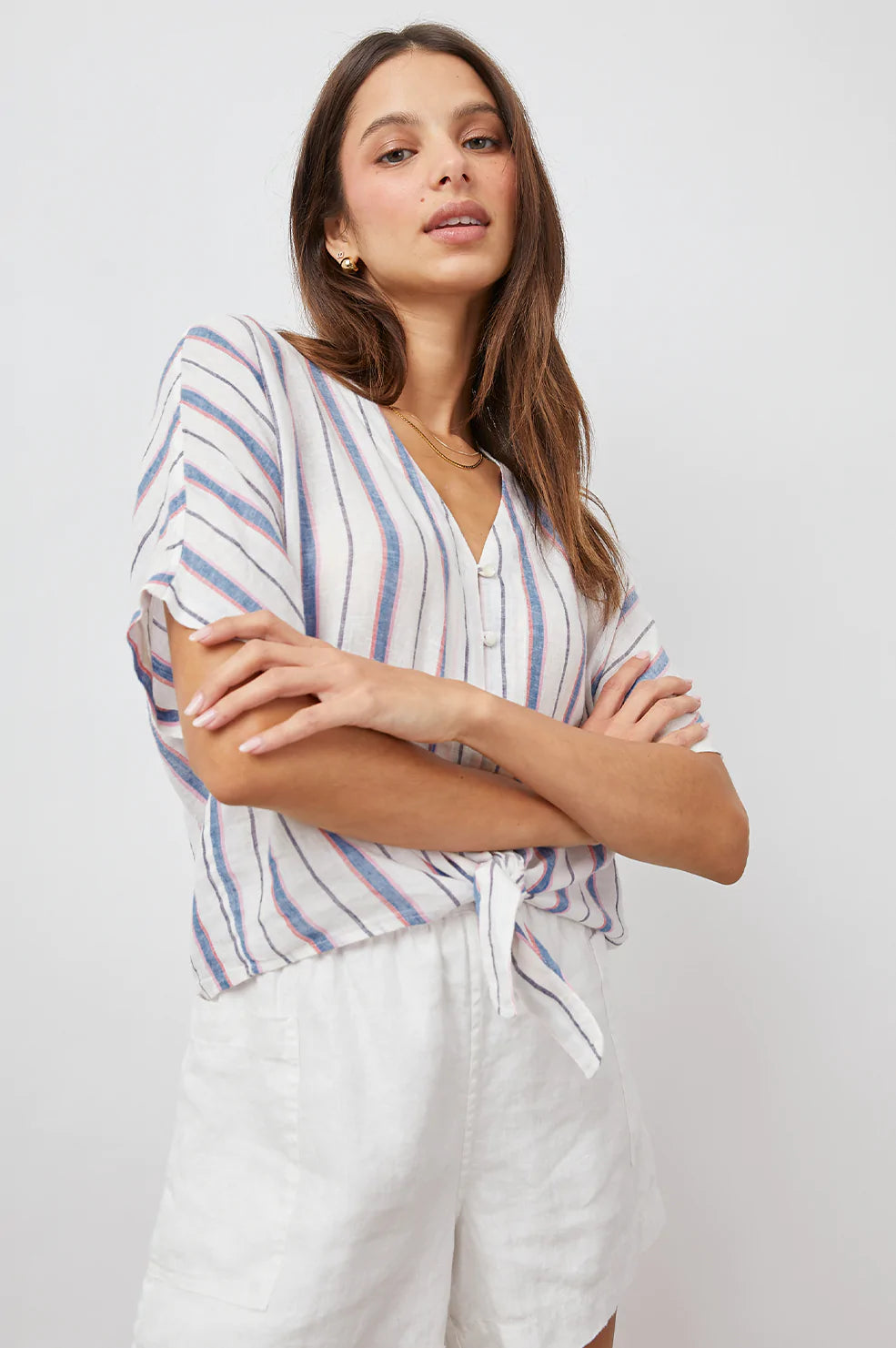 THEA TAHITI STRIPE TIE FRONT-FRONT CROSSED ARMS