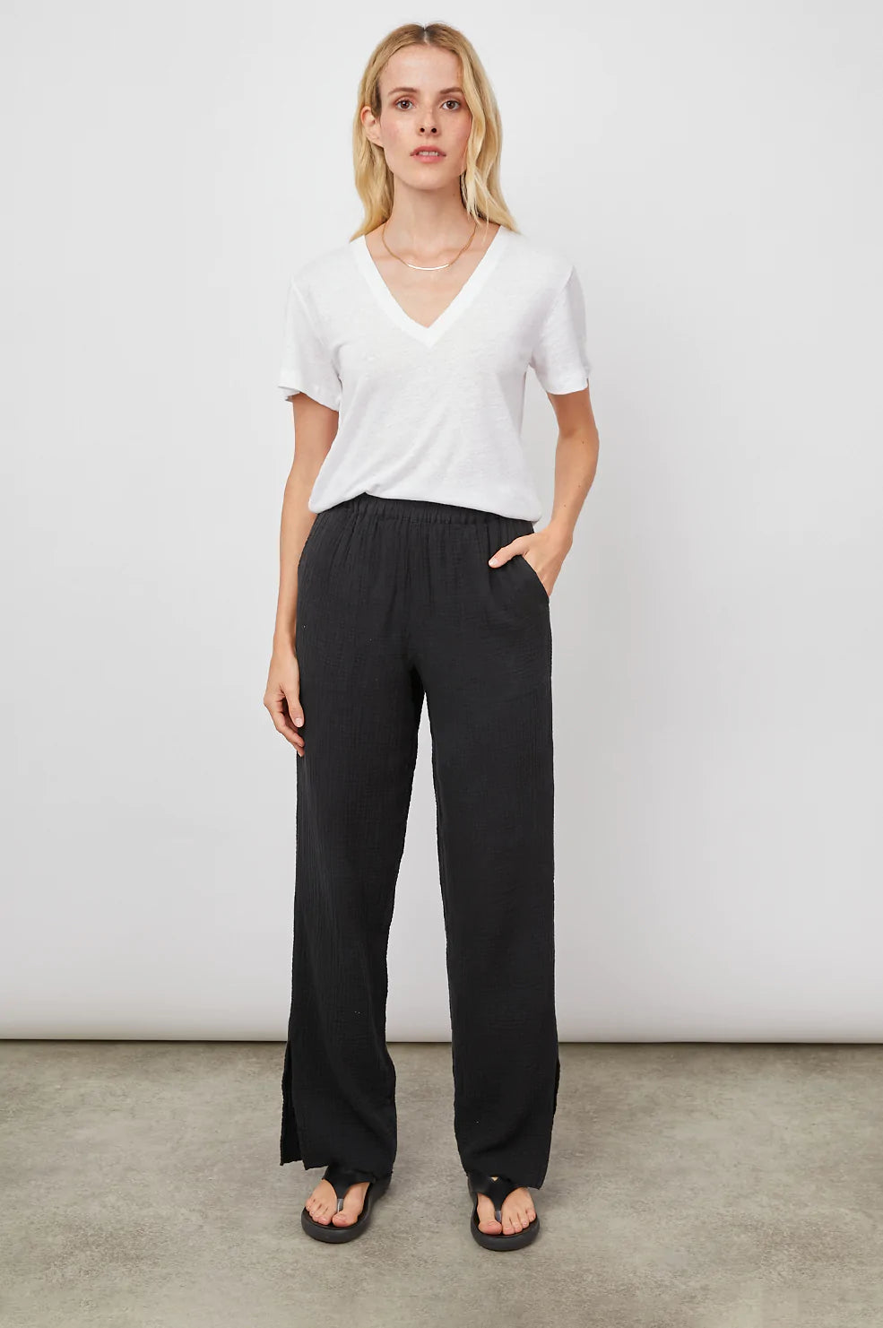 THE CARA V NECK OPTIC WHITE SHIRT-FULL FRONT BODY