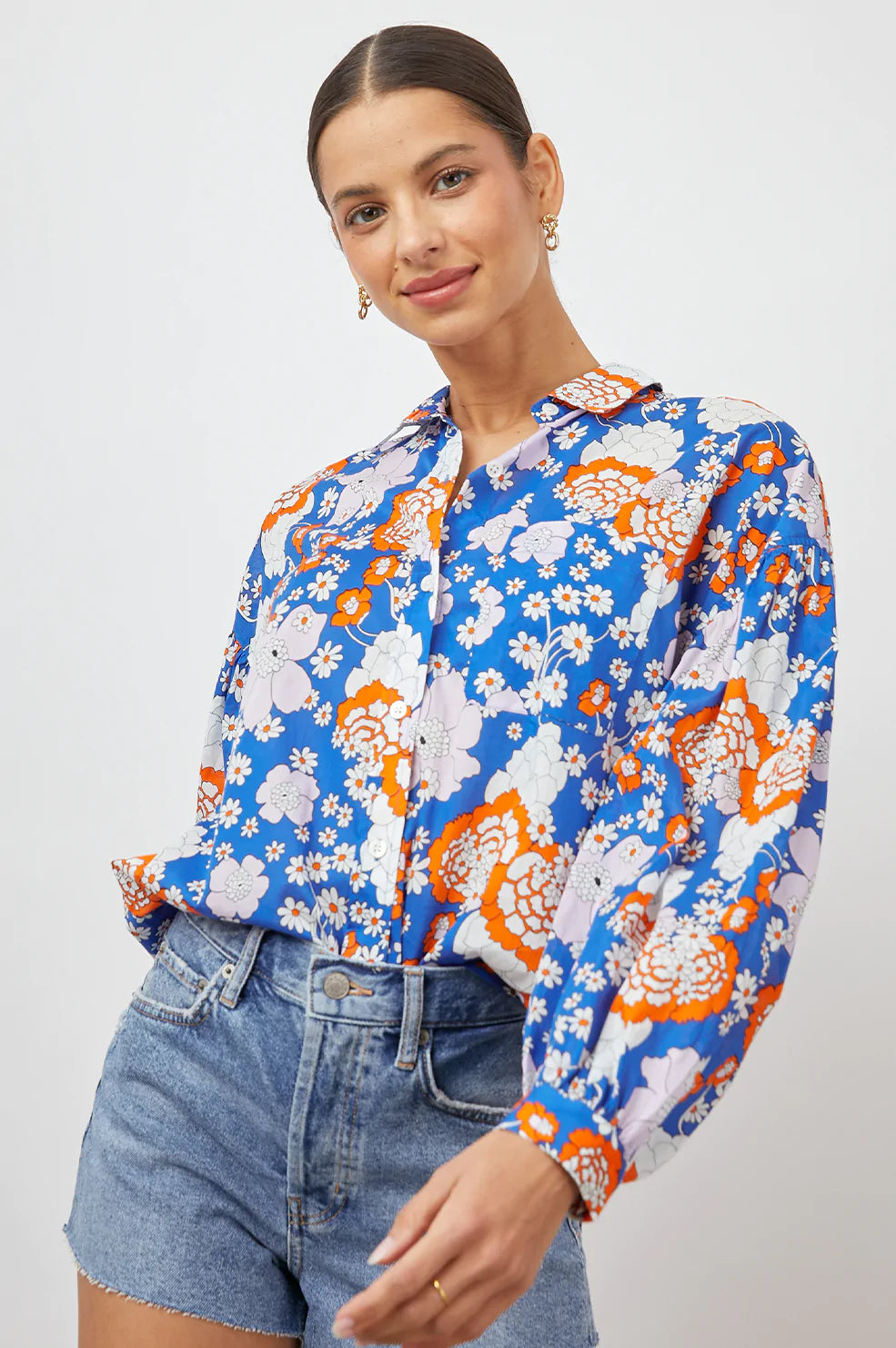 BLUE JANAE COBALT FLORAL TOP-FRONT TUCKED IN