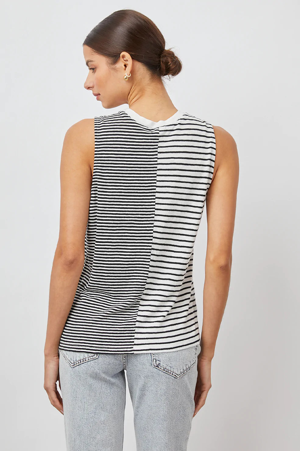 THE SPLIT TANK WHITE BLACK MIXED STRIPES TANK-BACK
