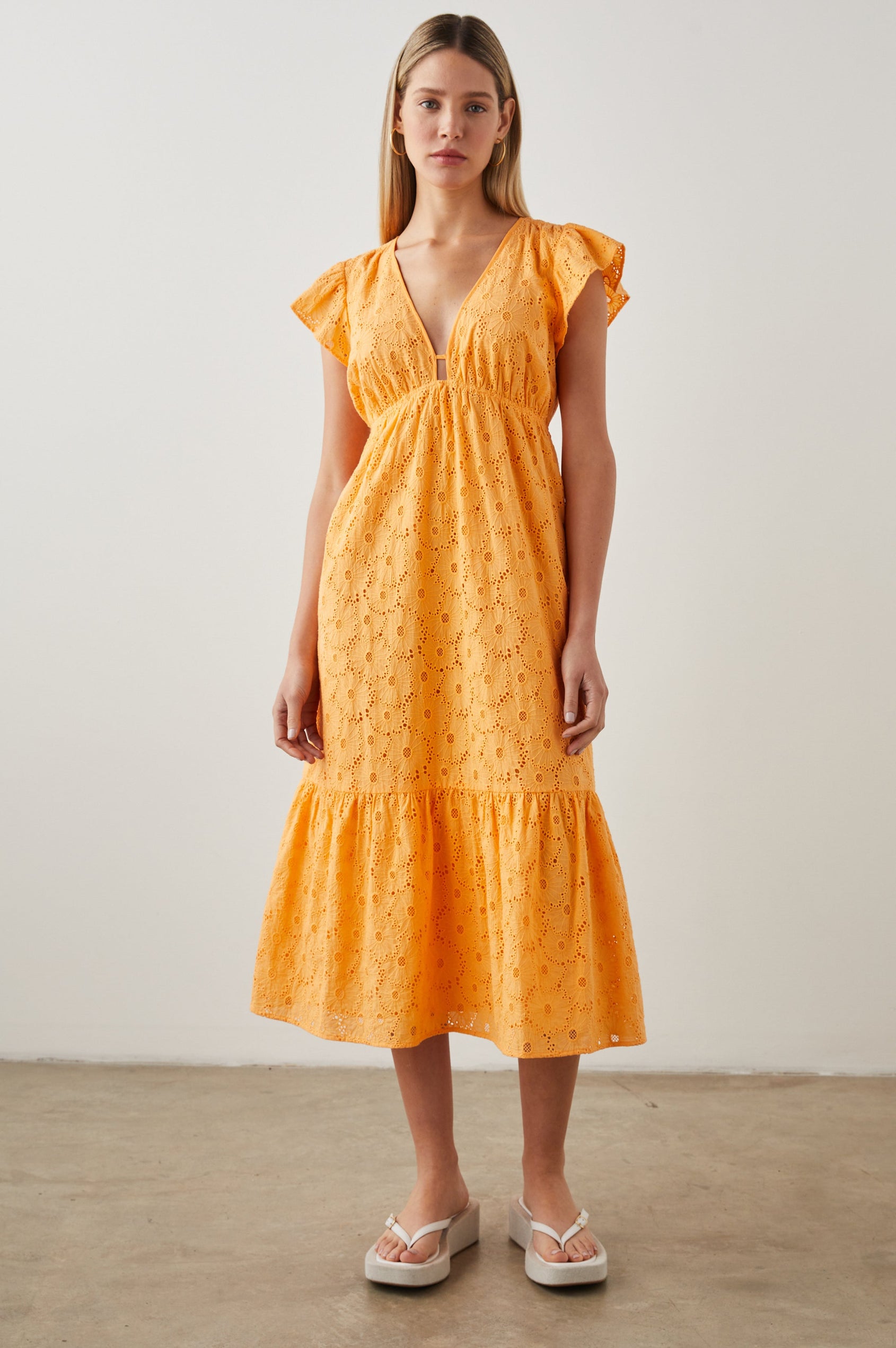 TINA DRESS MARIGOLD EYELET - FRONT