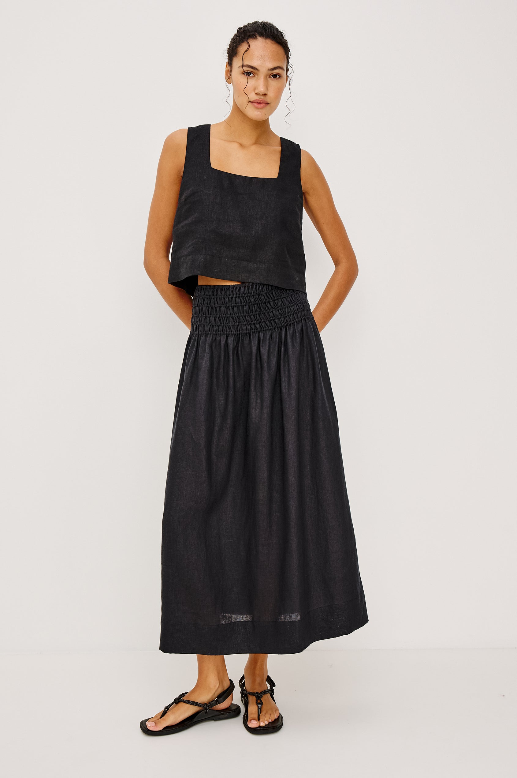 ALESSA SKIRT - BLACK LINEN