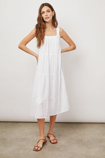 Amaya Bright White Tank Dress - full front body hands on hips